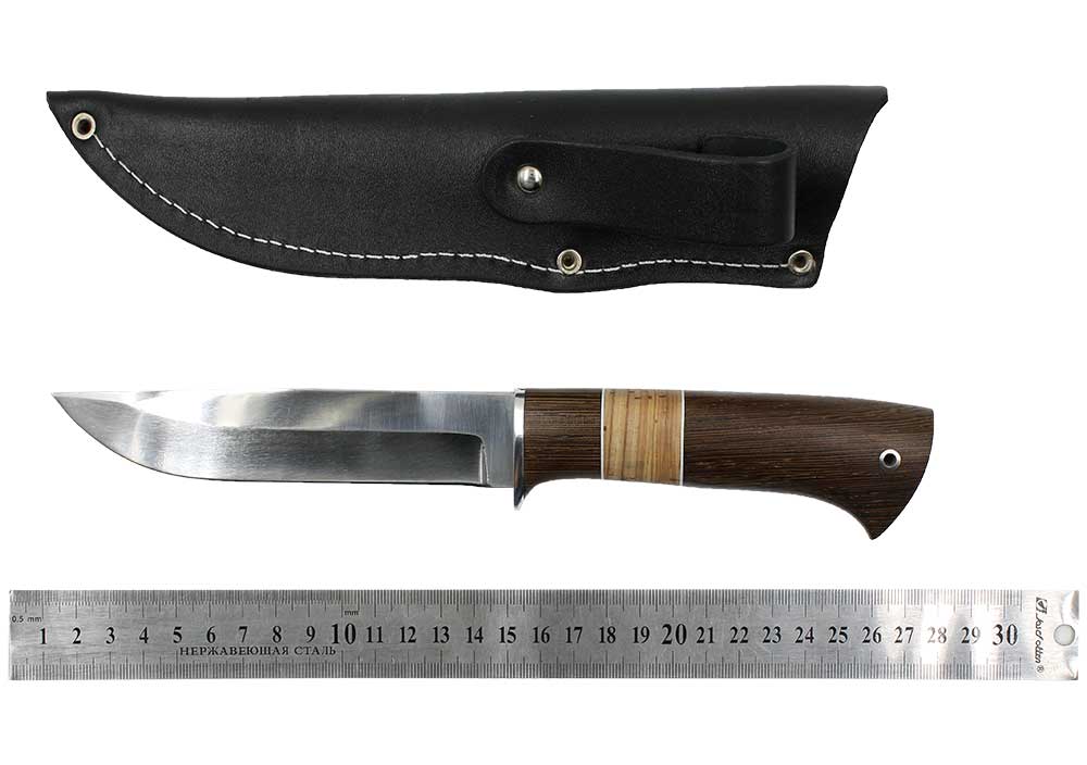 Нож Окский Ирбис ст.65х13 рукоять венге, береста, дюраль, фибра+гравир.(5776)