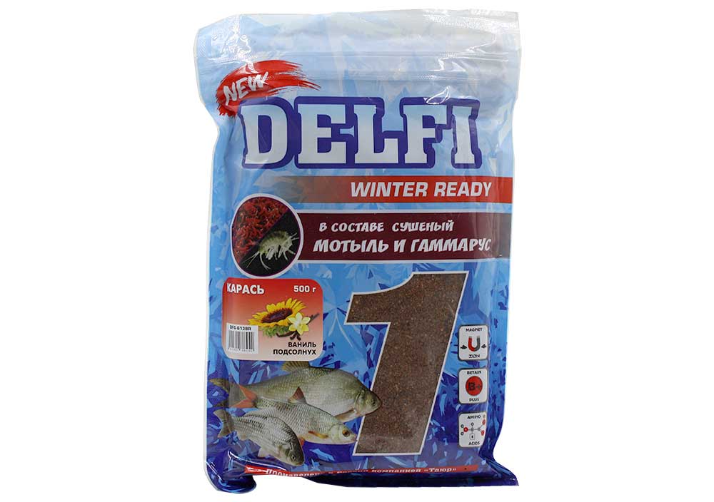 Прикормка зим.увлажн. DELFI ICE Ready (карась; ваниль+подсолнух, коричневая, 500г) DFG-613BR