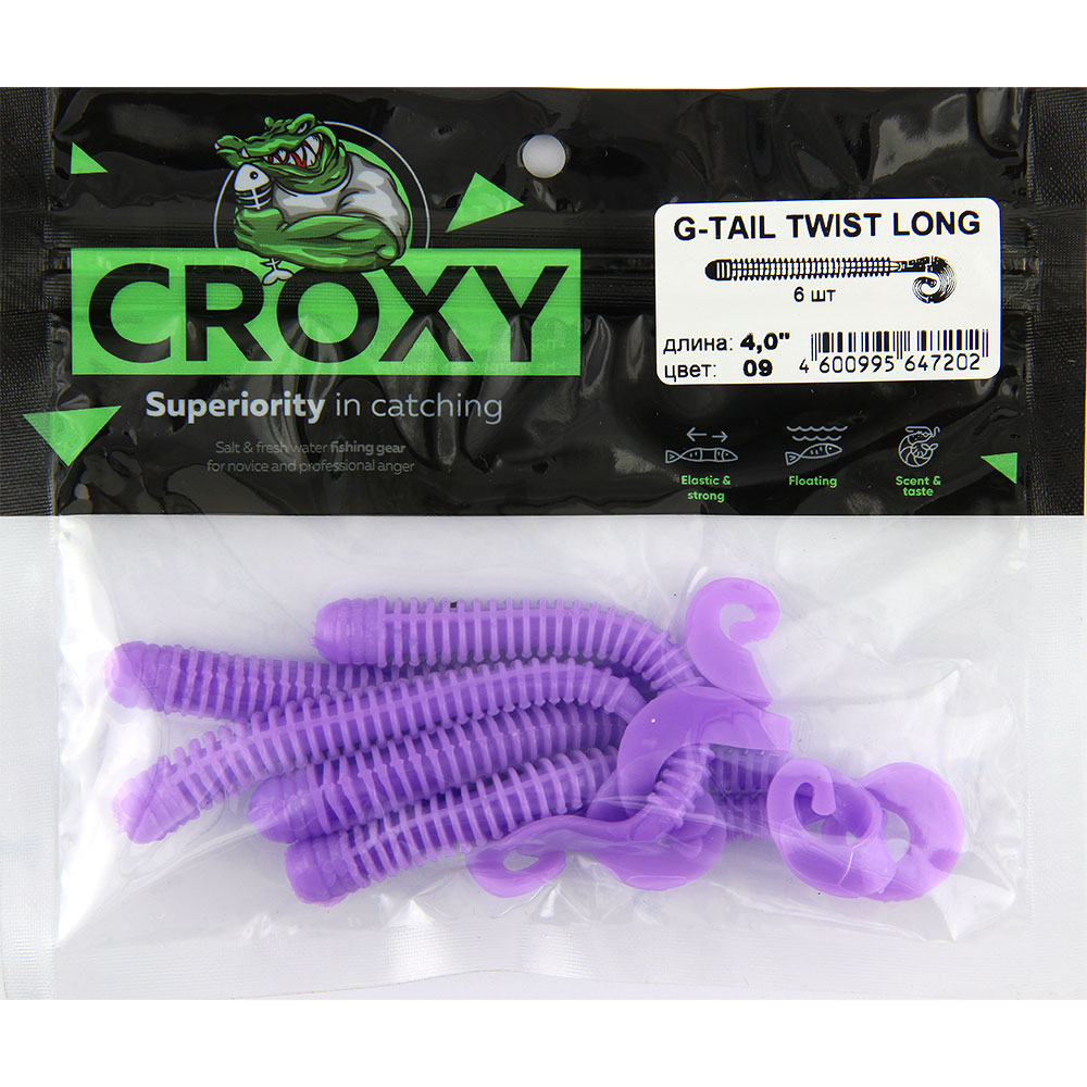 Приманка силиконовая (CROXY) G-TAIL TWIST LONG 4,0'' цвет 09 (уп/6шт) 009.9946