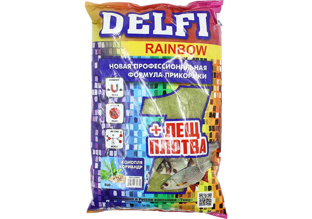 Прикормка DELFI Rainbow (Лещ+Плотва; конопля, кориандр, зелен., 800г) DFG-209GR