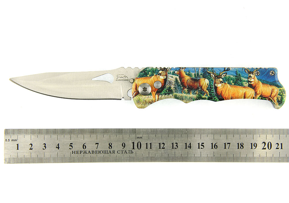 Нож складной ручка пластик рисунок косуля