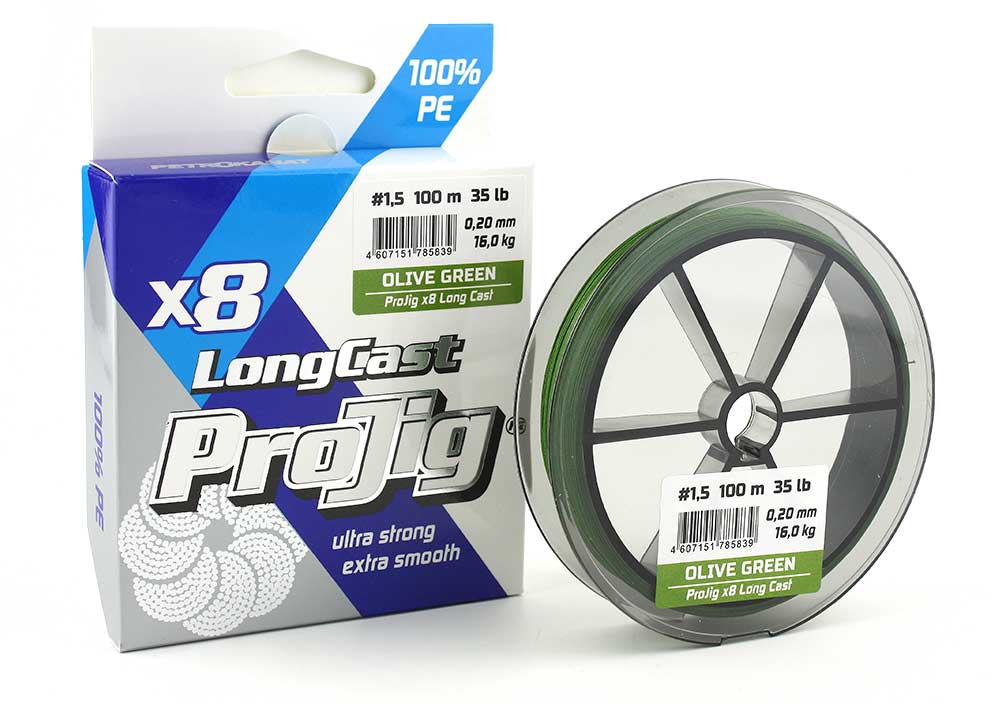 Шнур ProJig X8 Long Cast 0.12мм, 9.0кг, 100м, хаки