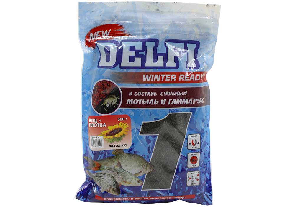 Прикормка зим.увлажн. DELFI ICE Ready (лещ-плотва; подсолнух, черная, 500г) DFG-604BL