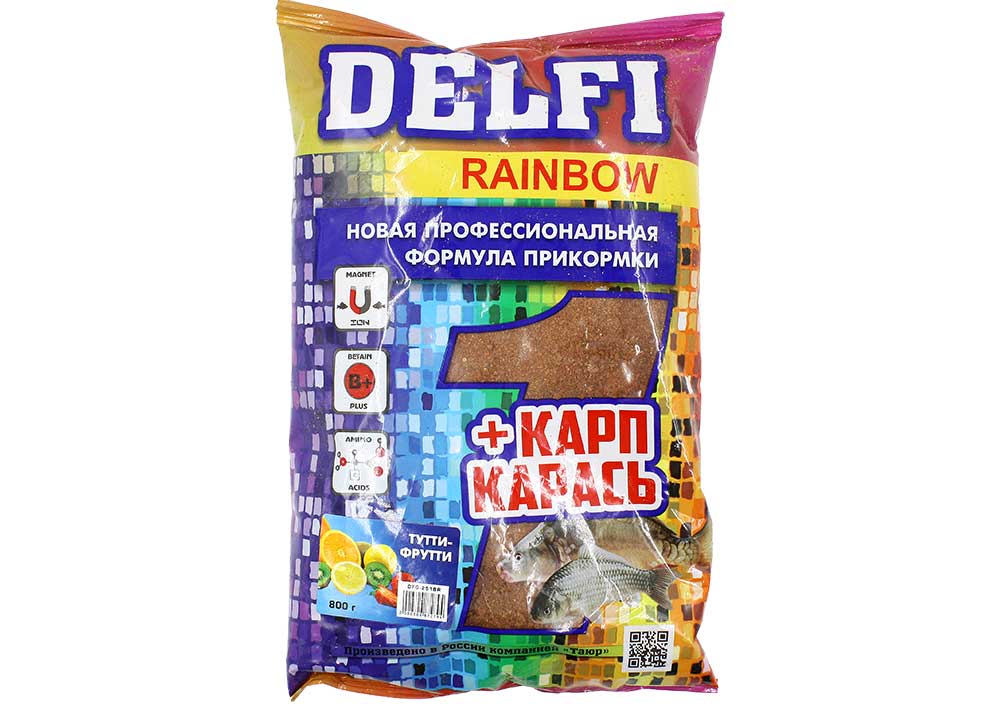 Прикормка DELFI Rainbow (Карп+Карась; тутти-фрутти, коричн., 800г) DFG-251BR