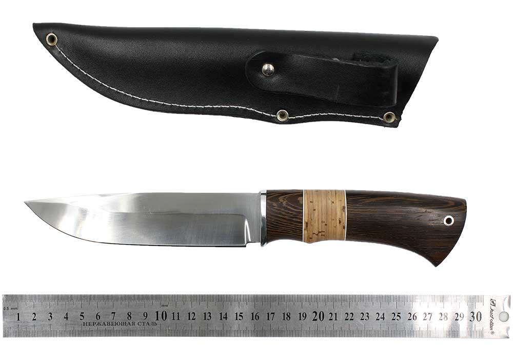 Нож Окский Коршун ст.65х13  венге, береста, дюраль, фибра.(5693)