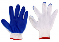Перчатки обрезиненные белые с синей окантовкой, оранж. резина