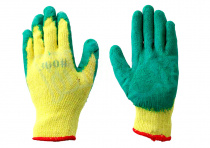 Перчатки обрезиненные желтые с красной окантовкой, зеленая резина (300#)