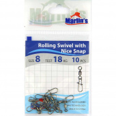 Карабин с вертлюгом "Marlin's" SH2004-008 Rolling Swivels with Nice Snap уп. 10шт. SH2004-008