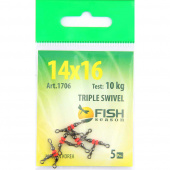 Вертлюжок FISH на три направл. красн.бусина №14х16 (10кг) (упак.5шт)