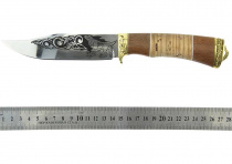 Нож Окский Норка (ст.65х13 дерево Сапели с берестой) рисунок (216)