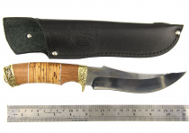 Нож Окский Осетр ст.65х13 сапели,береста,рисунок полное литье