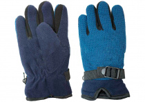 Перчатки толстые флис+вязка синяя с ремешком (SportsThermal-977)